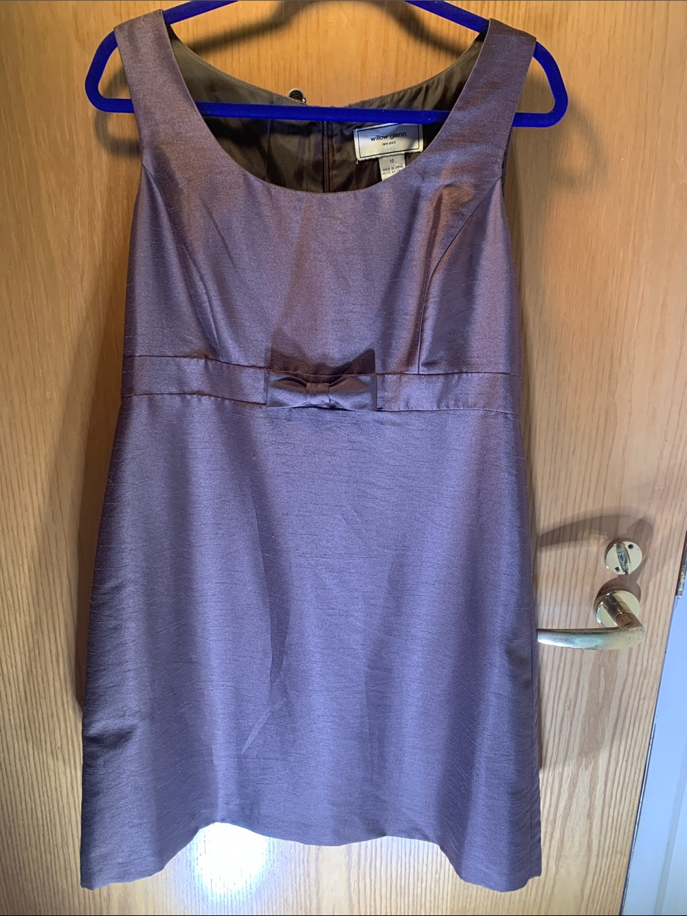 Willow Glenn Sleeveless Satin Bow-Front Brown Dress - Size 12